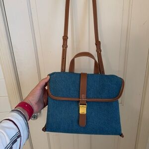 Stylish Blue and Brown Handbag